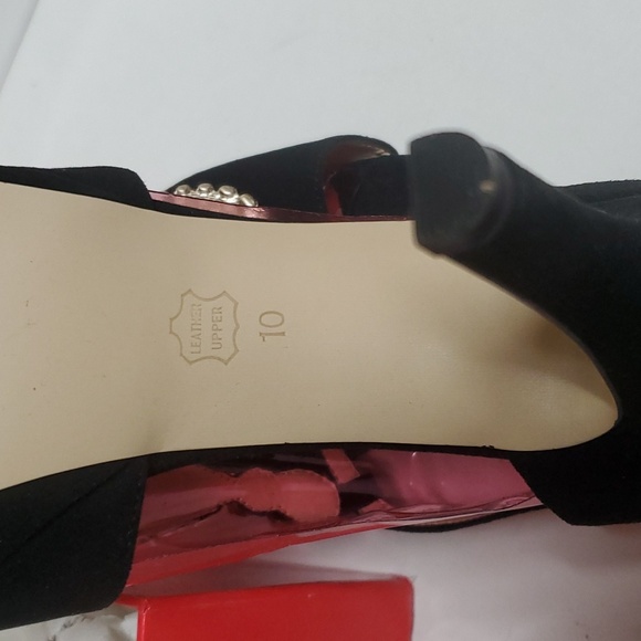 NWT SACHA LONDON Black Leatger Sude Jewled Open Toe Sling Back Heels Size 10 - Picture 10 of 10
